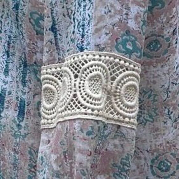 Krazy Kat Tunic Blouse Women's Large Pastel Floral Crochet Lace Trim 3/4 Sleeve - Picture 11 of 14